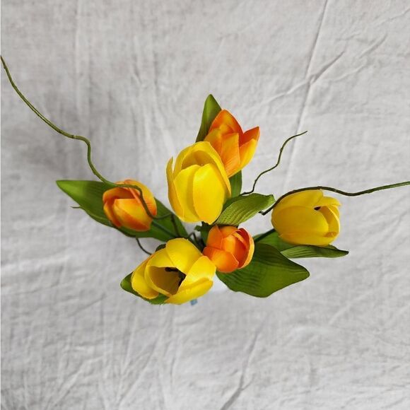 New Yellow Orange Real Feel Tulip Arrangement in Ceramic Vase, 16" - Picture 2 of 5
